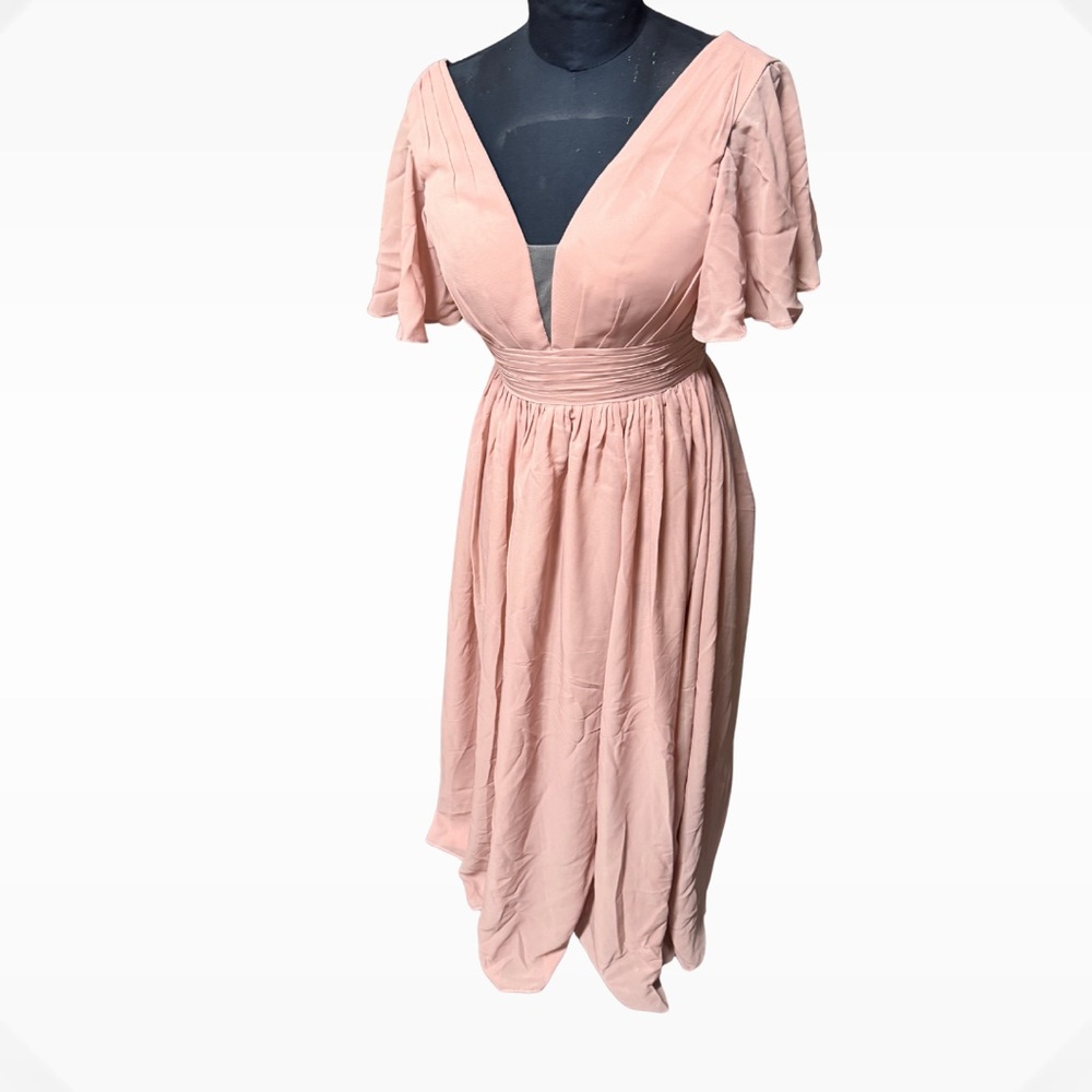 Elegant Blush Pink V-Neck Dress